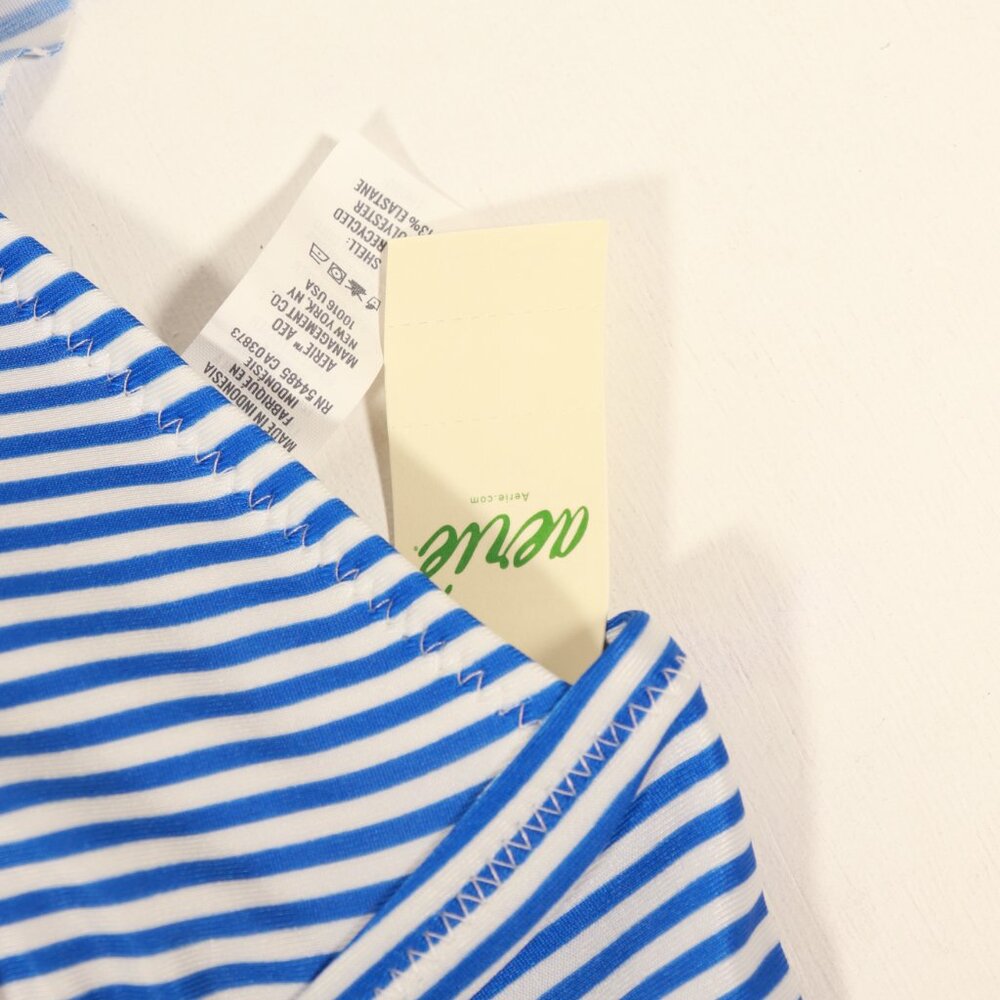 NWT Aerie Ruffle Longline Bikini Top in Blue Stripe - Picture 4 of 12